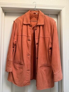 Preston & York Coral-Orange Leather Button Jacket